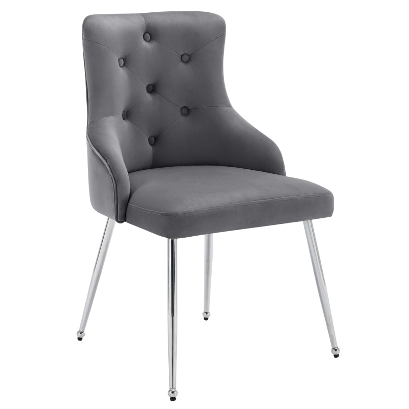 2er Set Esszimmerstuhl mit Knopfmuster, Moderner Loungesessel, Schlafzimmer-Wohnzimmerstuhl mit Lendenkissen, grau