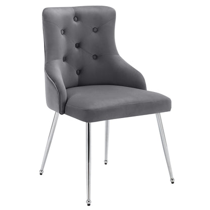 2er Set Esszimmerstuhl mit Knopfmuster, Moderner Loungesessel, Schlafzimmer-Wohnzimmerstuhl mit Lendenkissen, grau