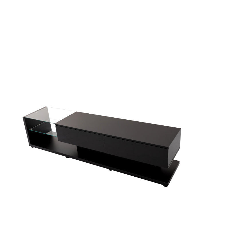 TV-Schränke, Lowboards, Hochglanz-Wohnzimmermöbel. Glastrennwände und variable LED-Beleuchtung. Es verbindet natürlichen, rustikalen Stil mit modernem Design.