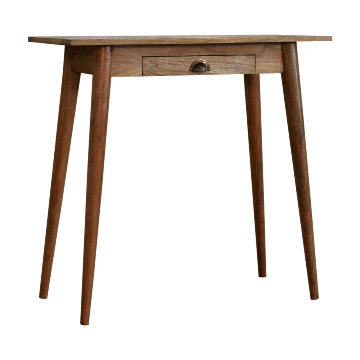 Schreibtisch aus massivem Mangoholz – Nordic Style Mini, 1 Schublade, Handgefertigt, Fertig montiert, Natur Braun, 80x35x77 cm