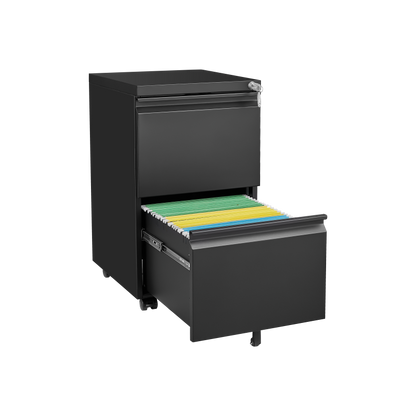 2 Drawer File Cabinet with Lock, Metal Under Desk Rolling Filing Cabinet fits Letter/Legal/A4 Size for Home Office, Mobile Filing Cabinet, Assemble Required, Black