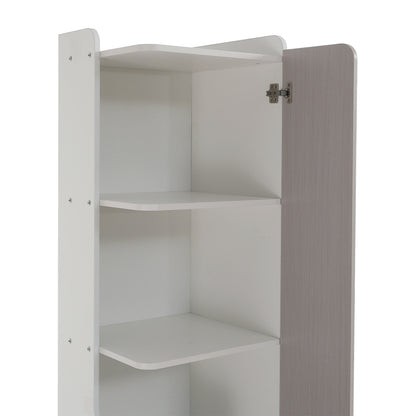 Hohes Bücherregal, Teenager-Regal, mit Schublade, Aufbewahrungsschränke, Weiß + helle Ulmefarbe + Grau