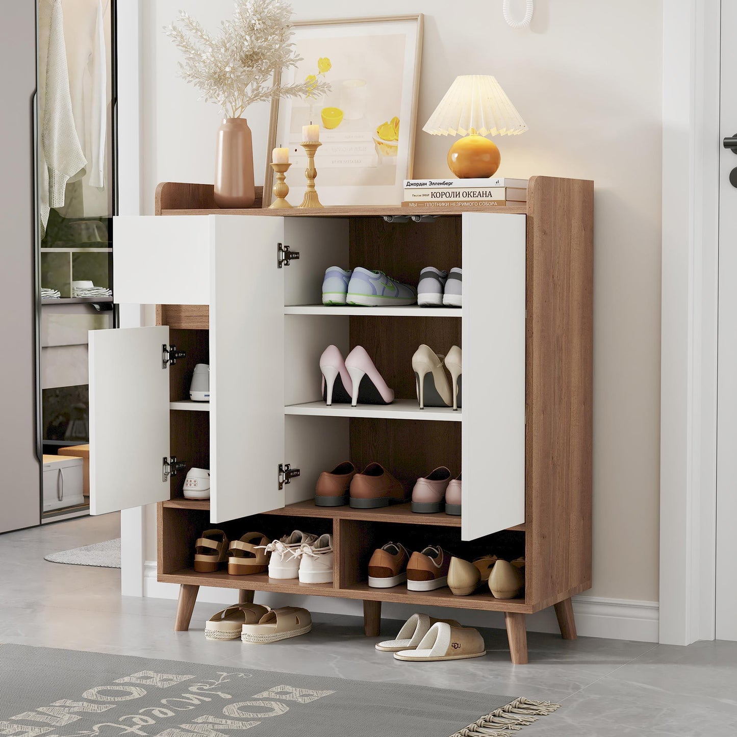 Schuhschrank mit verstellbaren Einlegeböden – Minimalistischer Home Organizer: H99 cm x B90 cm x T35 cm