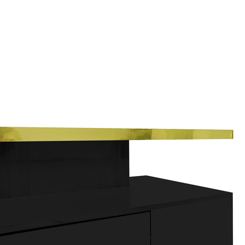 Couchtisch, Tisch mit Schubladen, Hochglanzlackierung, Beistelltisch mit zwei Ablageebenen. Mit LED-Licht