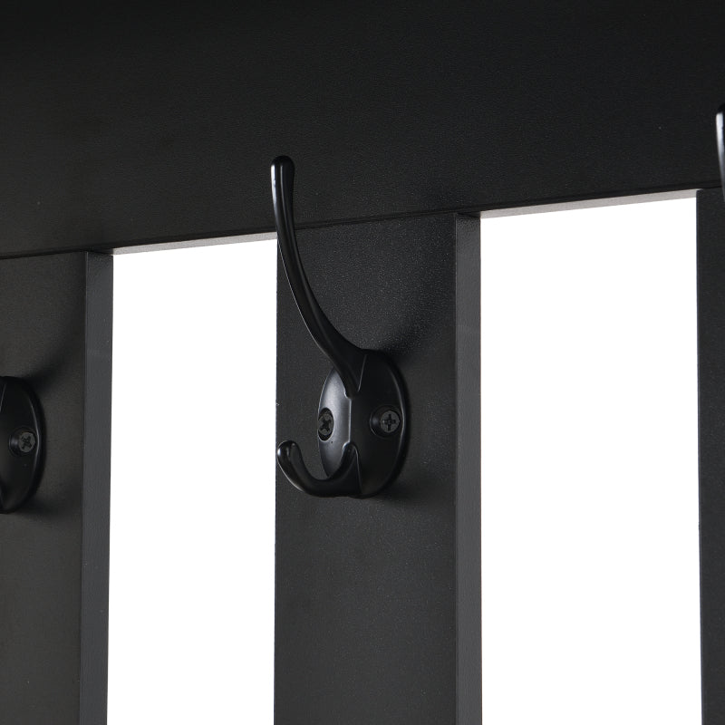 Flurgarderobe mit gepolsterter Aufbewahrungsbank, multifunktionaler Flur-Schuhschrank mit Stecktafel, moderne Garderobe mit 4 Haken für Eingangsbereich, Waschküche, Schwarz,H180/B100/T35 cm
