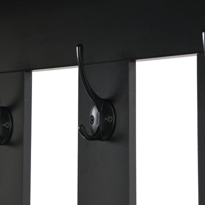 Flurgarderobe mit gepolsterter Aufbewahrungsbank, multifunktionaler Flur-Schuhschrank mit Stecktafel, moderne Garderobe mit 4 Haken für Eingangsbereich, Waschküche, Schwarz,H180/B100/T35 cm