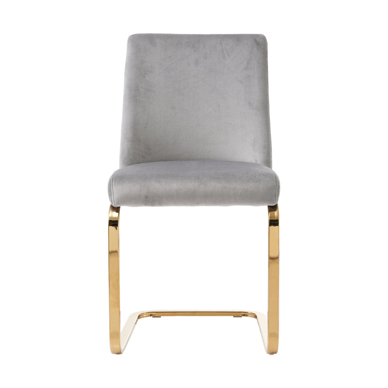 Samt-Esszimmerstuhl, 2er-Set, Lounge-Sessel, Diamant-Rücken-Design, mit goldfarbenen Metall-Stützbeinen, Grau