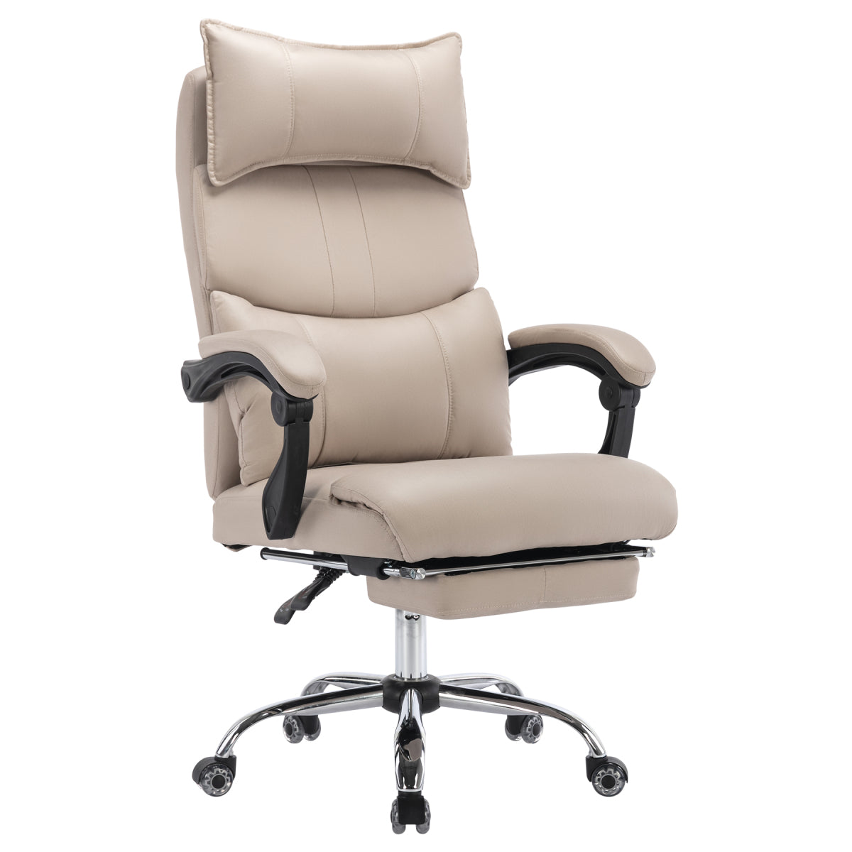 Chefsessel Beige PU-Leder, Ergonomisch, Höhenverstellbar, Doppel-Lordosenstütze