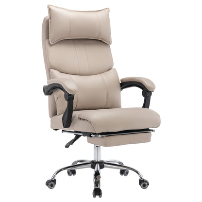 Chefsessel Beige PU-Leder, Ergonomisch, Höhenverstellbar, Doppel-Lordosenstütze