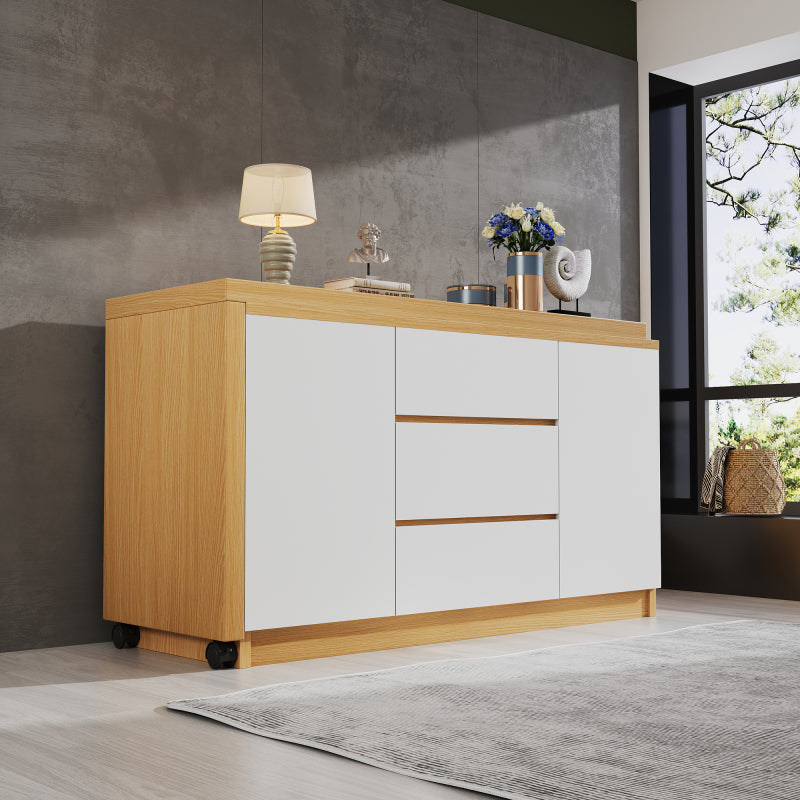 Schreibtisch mit feststellbaren Rollen – multifunktionales Design, 4 cm dickere, drehbare Tischplatte, fest arretierbar, weiß/Eiche, Faltbarer Schreibtisch, Eckschreibtisch, Sideboard,Dicke Materialie