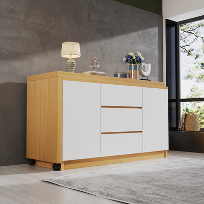 Schreibtisch mit feststellbaren Rollen – multifunktionales Design, 4 cm dickere, drehbare Tischplatte, fest arretierbar, weiß/Eiche, Faltbarer Schreibtisch, Eckschreibtisch, Sideboard,Dicke Materialie