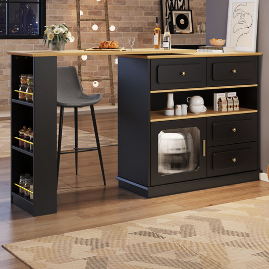 Hochtisch Kücheninsel  Bistro Table (125-181×39×104.5cm) , 360° drehbare Essbar, Schwarz