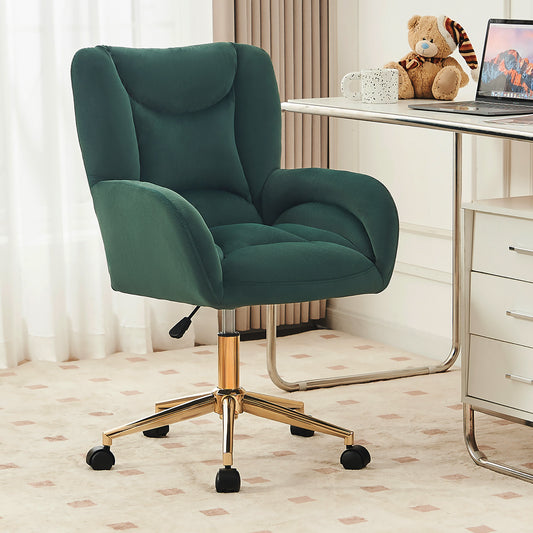 Full KD Samtstoffmaterial Höhenverstellbarer Drehstuhl für das Home-Office im Innenbereich mit goldenen Beinen, grün