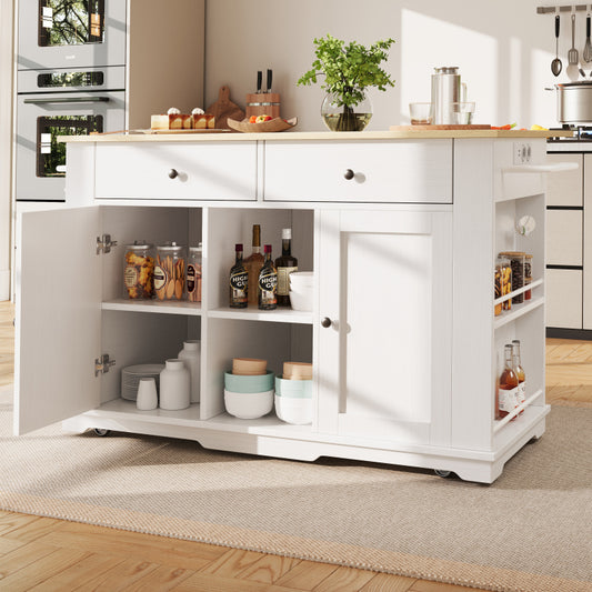 Kücheninsel, Küchenwagen mit Steckdosenleiste ausgestattet, Küchenschrank, Servierwagen mit arbeitsplatte, buffetschrank, Speisewagen mit Holzmaserung, buffetschrank,weiß