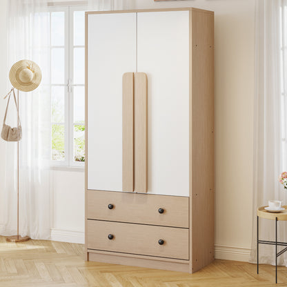 Kleiderschrank 70*40*170cm, Doppeltüren-Design, mit Schubladen und Ablagefächern, holzfarbe+weiß