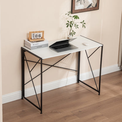 Klappbarer Schreibtisch 99x50cm – Computertisch Faltbar & Platzsparend in 8 Sek. Montiert, MDF Holzoptik für Home Office & Büro, Weiß