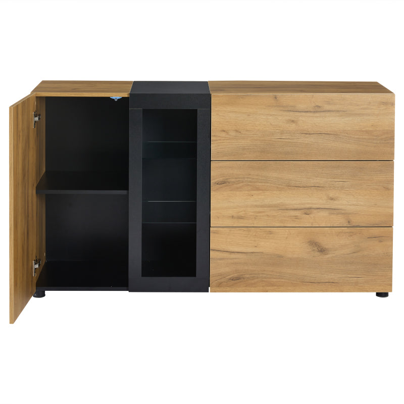 Sideboard, Modernes Anrichte Schrank Buffetschrank Sideboard mit 3 Schubladen,Accent Konsolentisch-Aufbewahrungsschrank mit Glas, Breite 140 cm