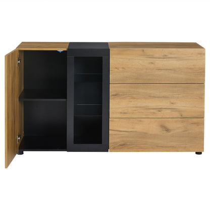 Sideboard, Modernes Anrichte Schrank Buffetschrank Sideboard mit 3 Schubladen,Accent Konsolentisch-Aufbewahrungsschrank mit Glas, Breite 140 cm