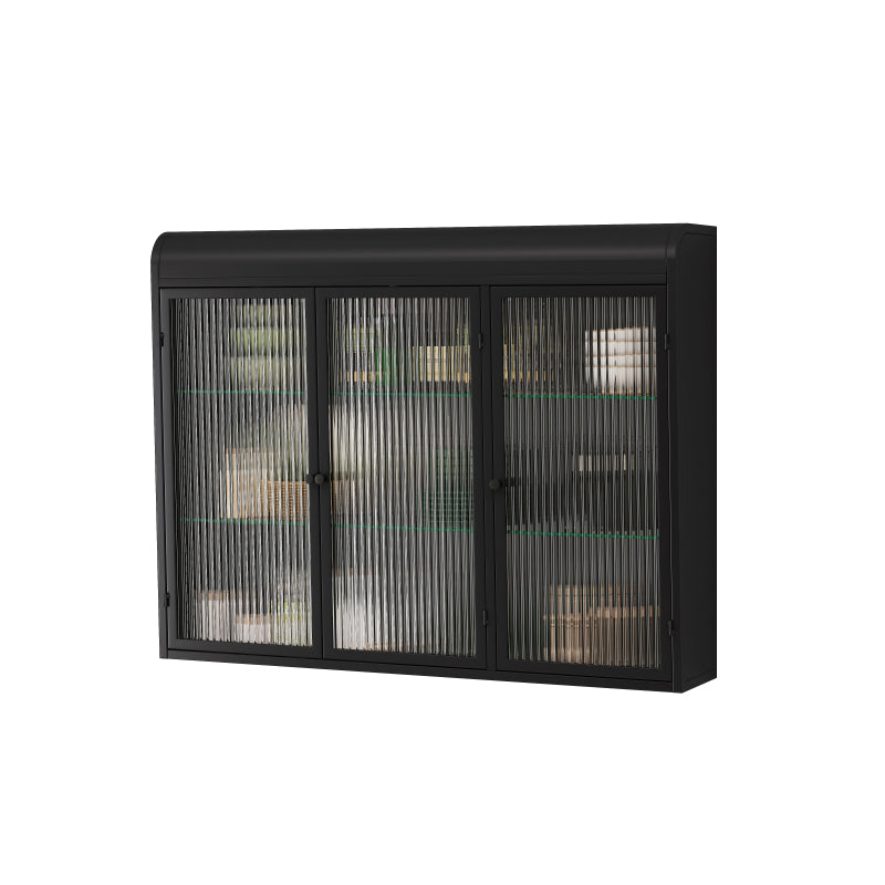 3 Door Arched Wall Mounted Glass Cabinets for Kitchen, Living Room and Bathroom(Black)