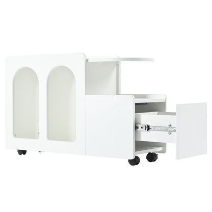 Beistellschrank mit Rollen, vielseitiger Aufbewahrungswagen für Wohnzimmer, Esszimmer und Schlafzimmer, Weißer