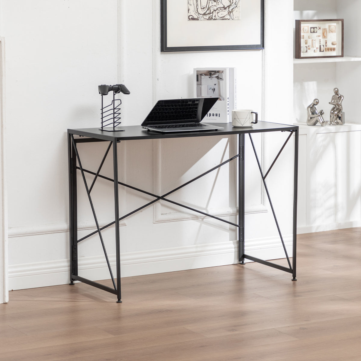 Klappbarer Schreibtisch 99x50cm – Computertisch Faltbar & Platzsparend in 8 Sek. Montiert, MDF Holzoptik für Home Office & Büro, Schwarz