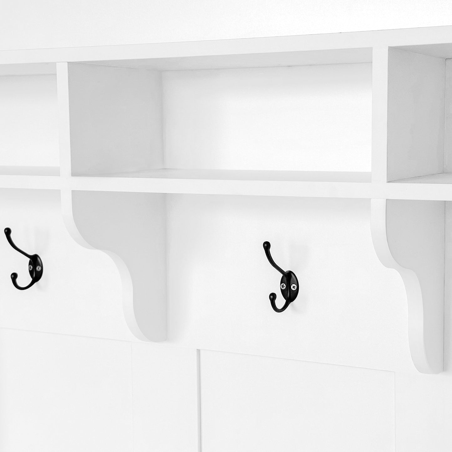 Garderoben-Set mit Bank und Schuhablage, rechteckige Aufbewahrung & Regale Garderobe für Flur, Weiß