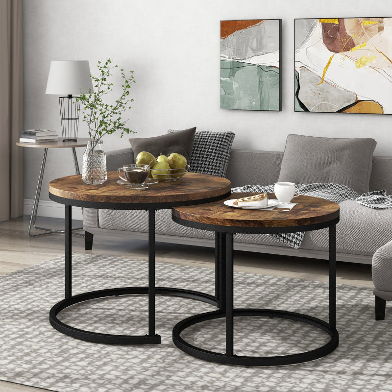 Runder Couchtisch 2er Set Satz Couchtisch Wohnzimmer Runder geschachtelter Beistelltisch 2 Runder Beistelltisch (Braun)