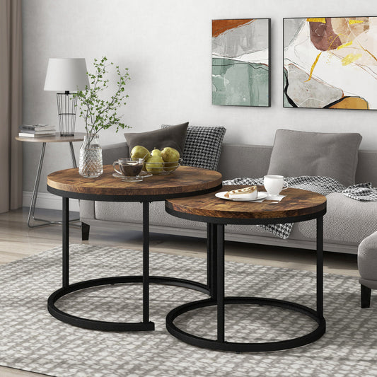 Runder Couchtisch 2er Set Satz Couchtisch Wohnzimmer Runder geschachtelter Beistelltisch 2 Runder Beistelltisch (Braun)