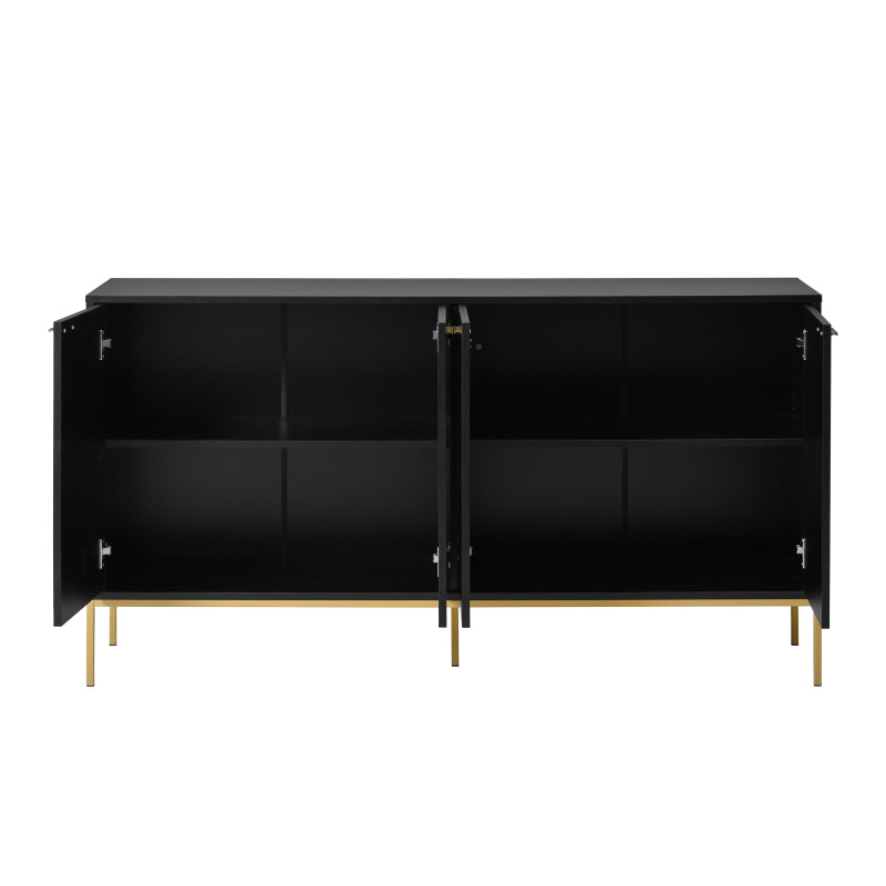Sideboard mit vier Türen, Metallfüßen, TV-Schrank, Kleiderschrank,  geradliniges Design mit Metalllinien-Dekor, Schwarz+Golden