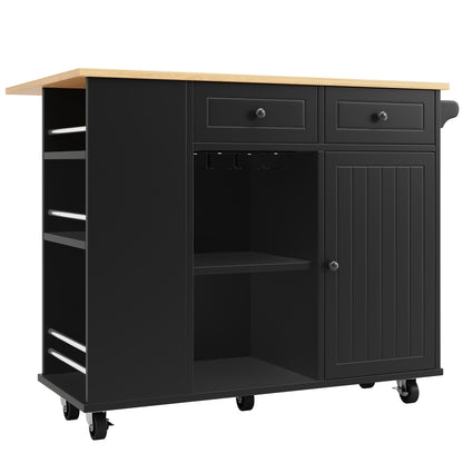 Kücheninsel mit Arbeitsplatte Küchenschrank Schwarz Esszimmerwagen mit Snackhalter und Weinglasregal Buffetschrank Trennwände Holzmaserung