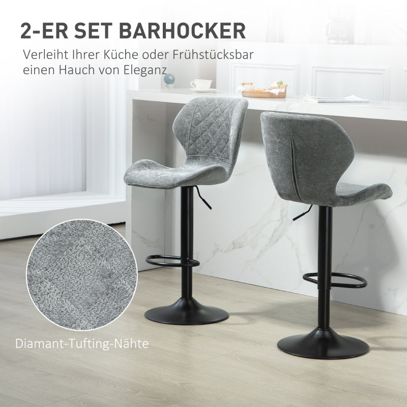 Barhocker 2er-Set, Gepolstert Barstuhl mit Lehne, 360° Drehbar Tresenhocker, Dunkelgrau
