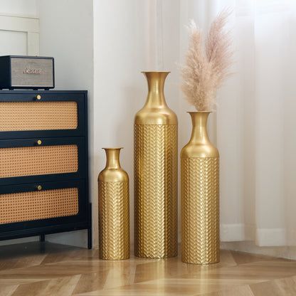3er Set Bodenvase Metall, Gold, Retro Stil, Hohe Dekovasen 83/65/50 cm