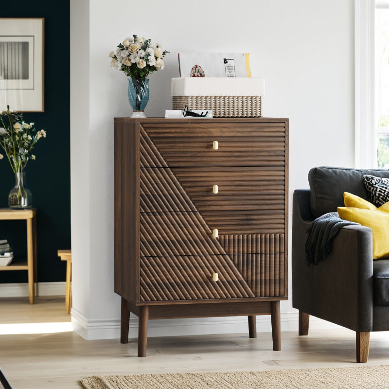 Kommode mit 4 Schubladen, Aufbewahrungsschrank aus Holz, Frisiertisch-Aufbewahrungsschrank für Wohnzimmer, Schlafzimmer, Flur, Walnuss