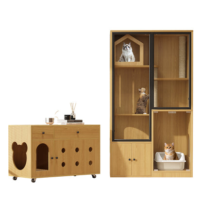 Katzenschrank/Katzenhaus mit abnehmbare Sandablassplatte, geruchsisoliert, ohne Katzenklo, 100×45×66 cm, Nussbaumfarbe