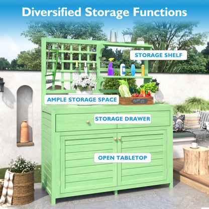 Holz Gartenschrank,Gartenschrank mit Regalen  Outdoor Schrank, Gartenschrank Geräteschuppen Terrassenschrank, Balkonschrank, Gerätehaus, Garten Möbel, Grün