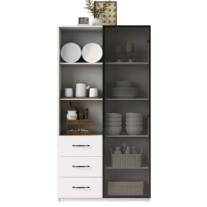 LED-Vitrine, 3 Schubladen und 3 offene Fächer, mehrfarbige LEDs, Bücherschrank, Küchenschränke 80 x 40 x 160 cm