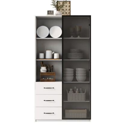 LED-Vitrine, 3 Schubladen und 3 offene Fächer, mehrfarbige LEDs, Bücherschrank, Küchenschränke 80 x 40 x 160 cm