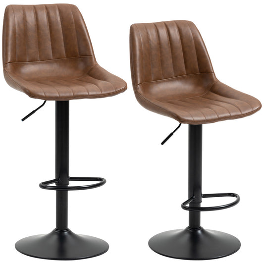 2er Set Barhocker, Höhenverstellbare Tresenhocker, Kunstleder Bistrohocker mit Fußring, Braun
