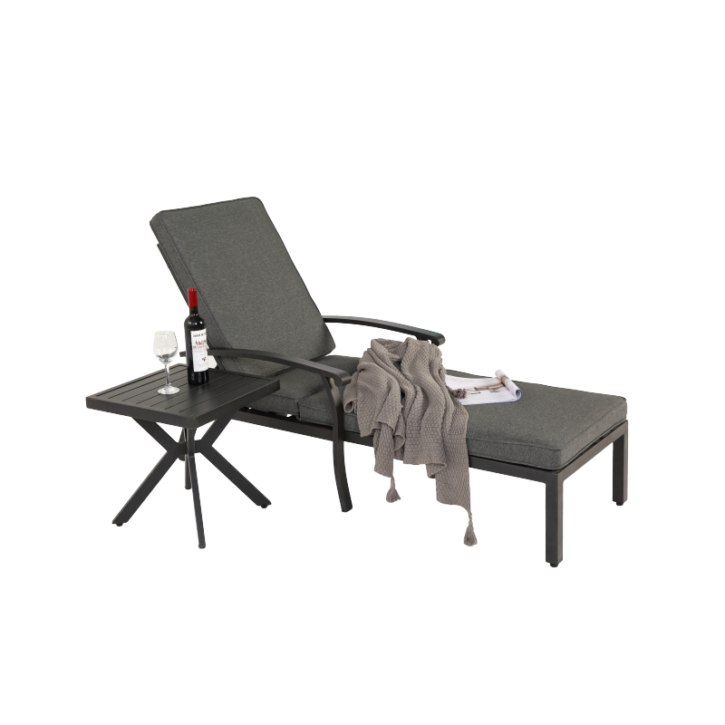 Lounge Patio Chair with Cotton Cushion, Adjustable Reclining Rust-Resistant Aluminum  Poolside Chaise Lounge Furniture, Waterproof Grey Cushion (1pc)