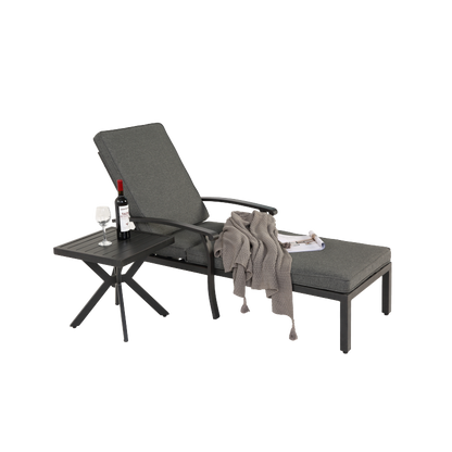 Lounge Patio Chair with Cotton Cushion, Adjustable Reclining Rust-Resistant Aluminum  Poolside Chaise Lounge Furniture, Waterproof Grey Cushion (1pc)