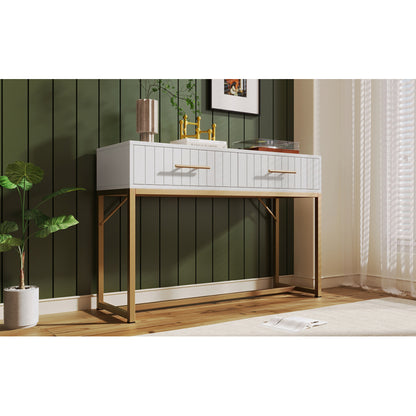 Schminktisch mit 2 Schubladen 75cm Höhe ,Kommode Schlafzimmer Highboard Weiss Sideboard Schubladenkommode Kommode für Schlafzimmer, Weiß -H75/B100/T45 cm