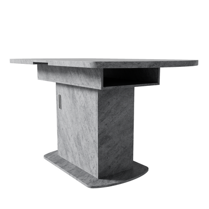 Ausziehbarer ovaler Esstisch, L110/130*W70*H75cm, Betonoptik+silberner Griff