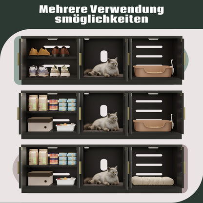Versteckter Katzenschrank 140x40x45,5cm - 4-in-1 Katzenmöbel & Schuhbank, Katzentoilettenschrank mit Belüftung & Kratzmatte, Schwarz