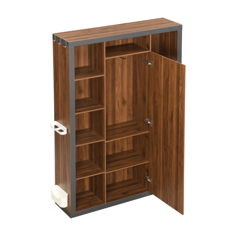 Garderobengestell mit Spiegel, Multifunktions Garderobe und Vitrine, Bücherregal Kombination mit Abtropfschale, Haken und Kleiderbügeln
