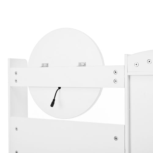 Schminktisch Weiß 90 cm mit LED Spiegel (dimmbar, 3 Farben), Frisiertisch mit 5 Schubladen & Schrank