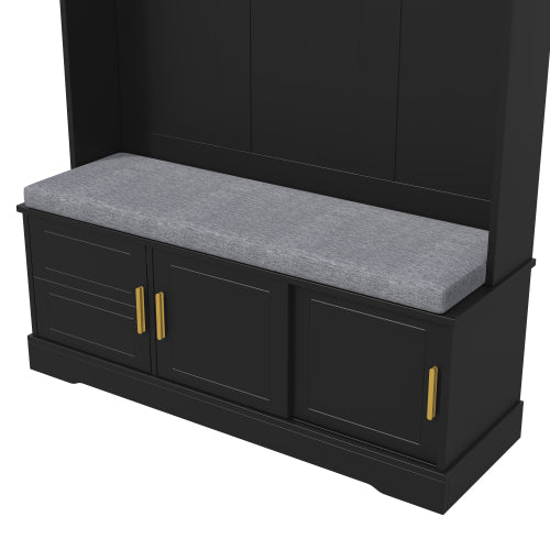 Garderobenständer mit  Schuhbank, Garderobe,  6 Dreifach-Haken,freistehend, platzsparend, für Eingangsbereich,Flur, Schwarz