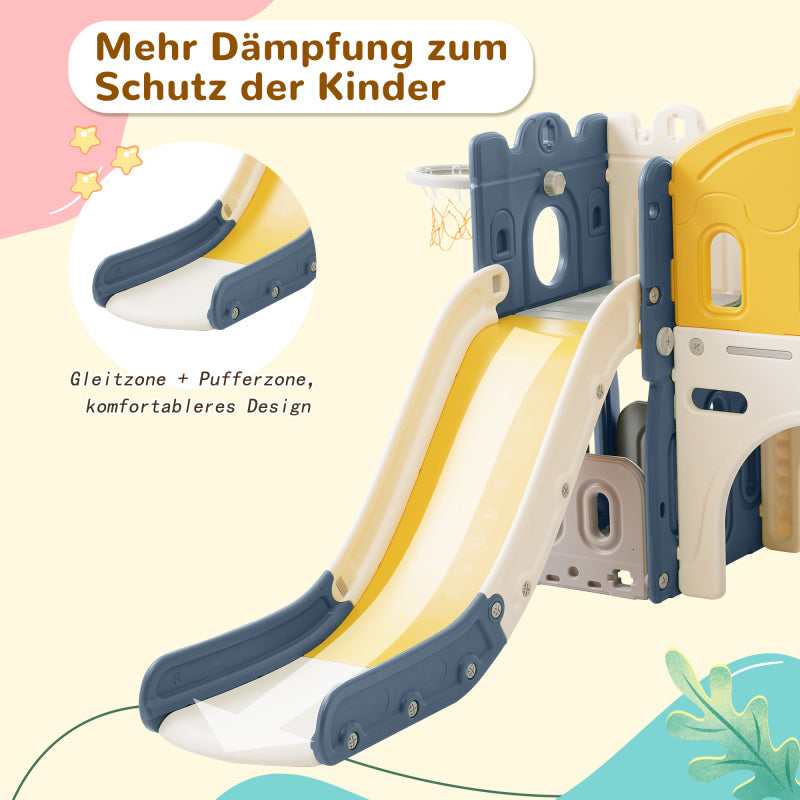Mein kleines Schloss-Slide Kletterspielzeug für Kinder, 6 in 1 Kinderrutsche, Klettern, Bohrspiel, Stauraum, Spielgang, Basketballrahmen. Hergestellt aus HDPE (Enthält keine Meereskugeln)