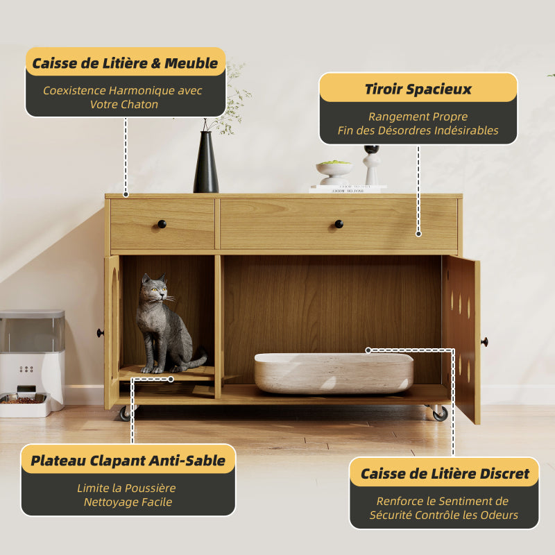 Katzenschrank/Katzenhaus mit abnehmbare Sandablassplatte, geruchsisoliert, ohne Katzenklo, 100×45×66 cm (Naturholzfarbe, Gelbmaplefarbe)