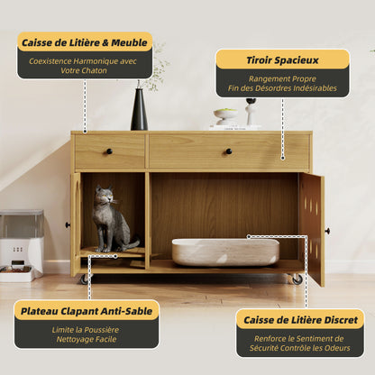 Katzenschrank/Katzenhaus mit abnehmbare Sandablassplatte, geruchsisoliert, ohne Katzenklo, 100×45×66 cm (Naturholzfarbe, Gelbmaplefarbe)