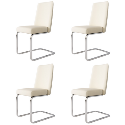 Samt-Esszimmerstuhl, 4er-Set, Diamant-Rücken-Design, mit silbernen Metall-Stützbeinen, Beige